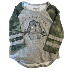 MUDD girls owl camo 3/4 sleeve t shirt tee 7/8  (B1)